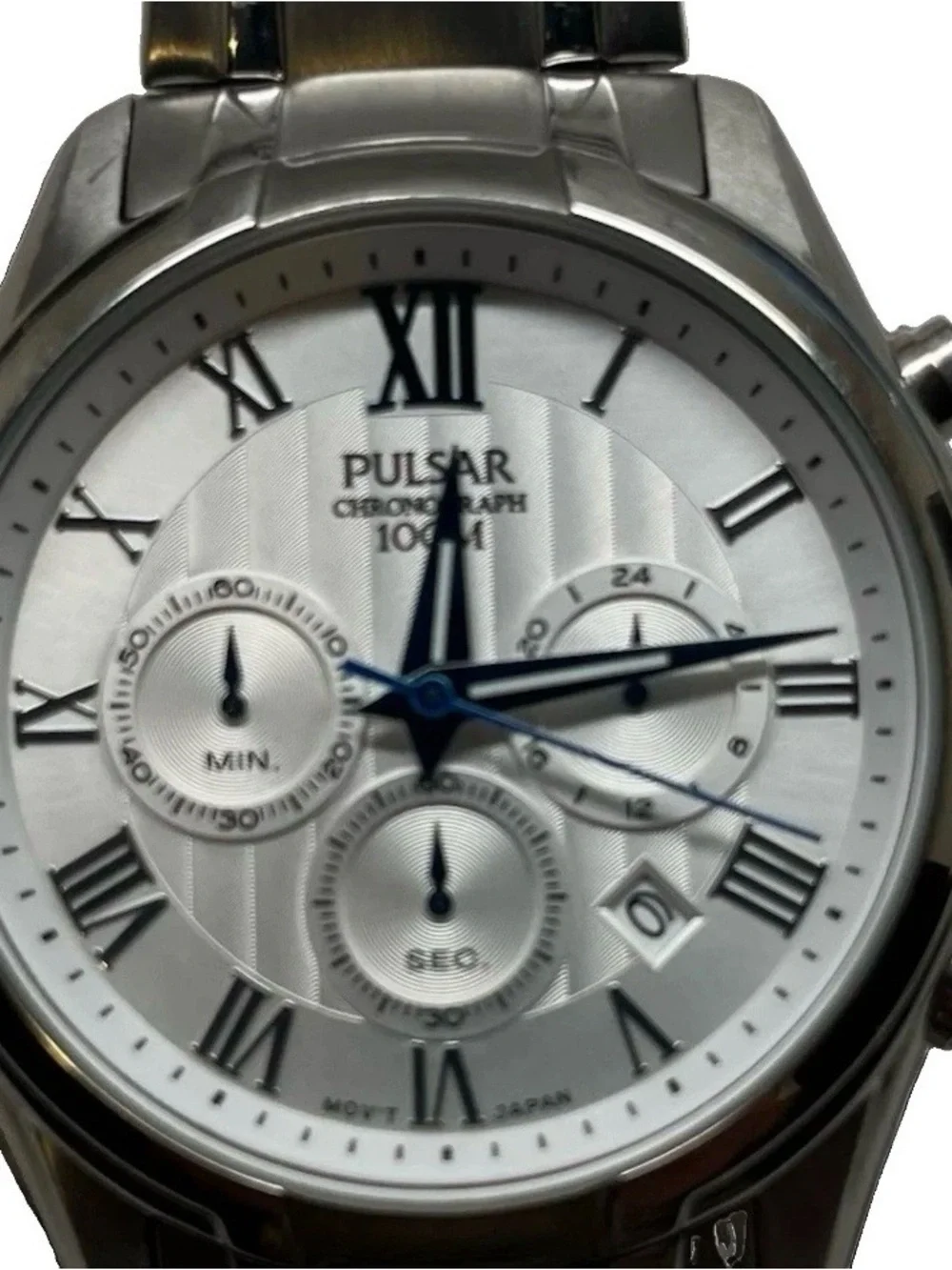 PULSAR Men’s Chronograph Watch Silver/Blue Roman Dial Stainless  VD53-X114 45mm